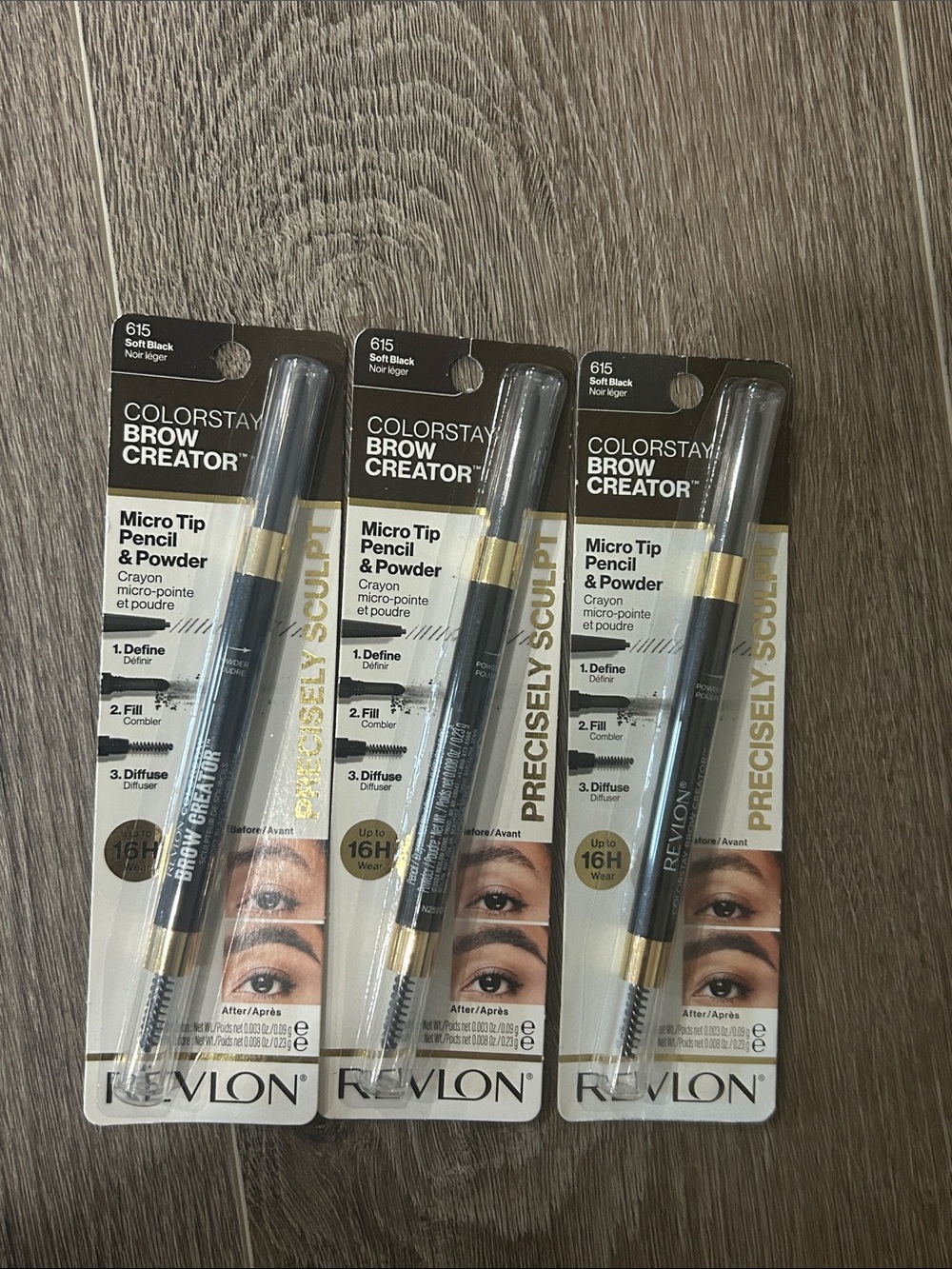 3X Revlon ColorStay Brow Creator Micro Tip Pencil & Powder #615 Soft Black